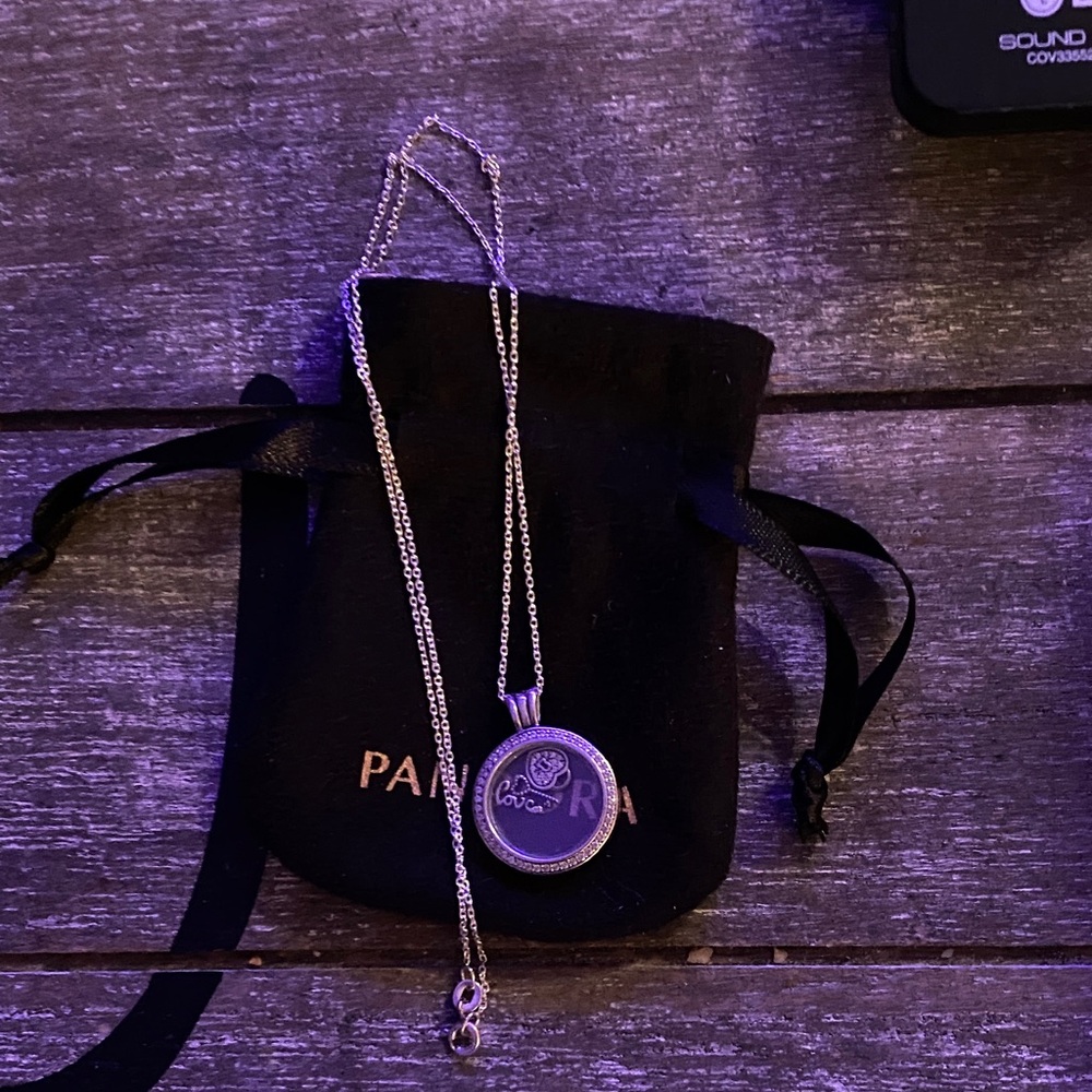 Pandora Silver Round mini charm locket Pendant Necklace